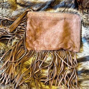Suede fringe wristlet